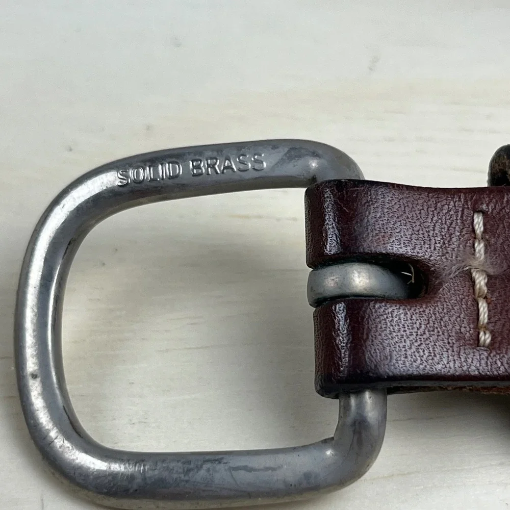 Nautical Sailboat Canvas Leather Belt Navy Solid Brass Buckle Size 34 preppy